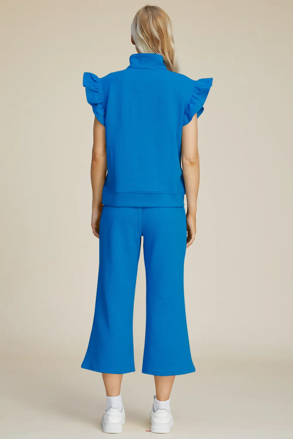 Full Size Texture Ruffle Short Sleeve Top and Wide Leg Pants Set, image 30