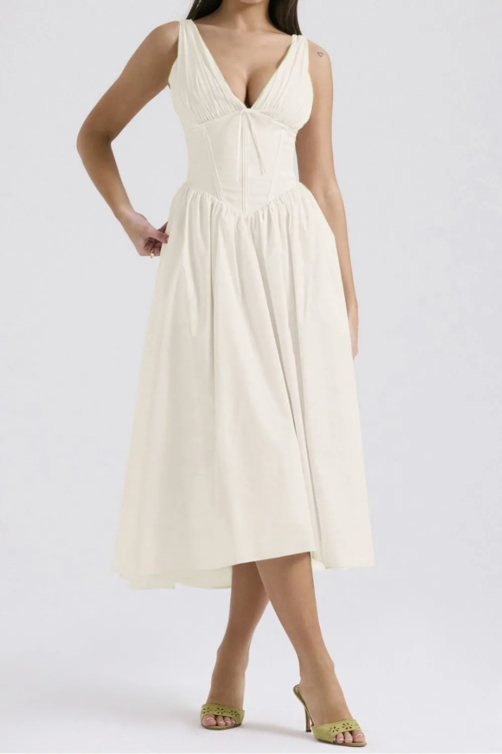 Ruched V-Neck Sleeveless Dress with Pockets, image 16