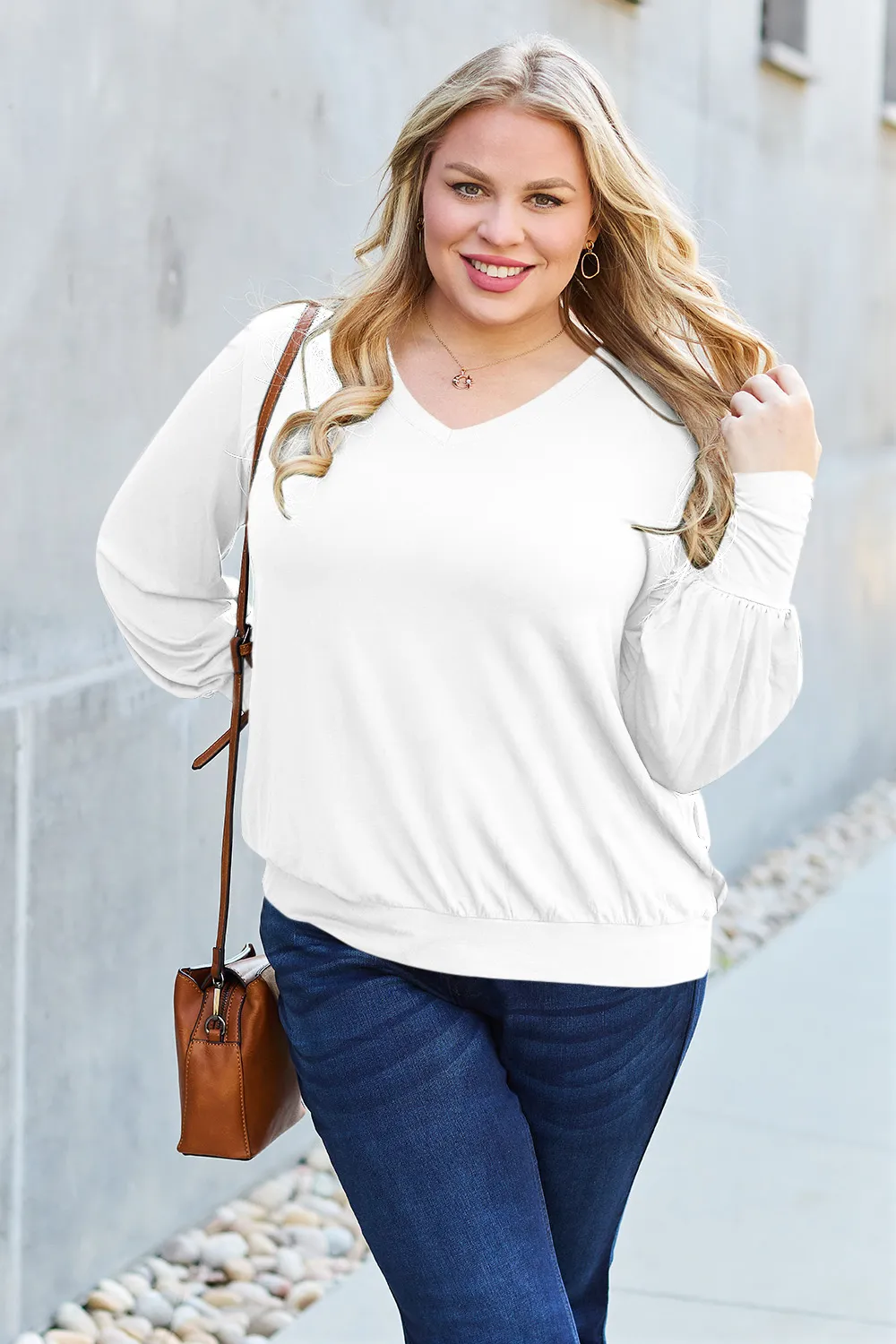 Full Size V-Neck Lantern Sleeve Top, image 33
