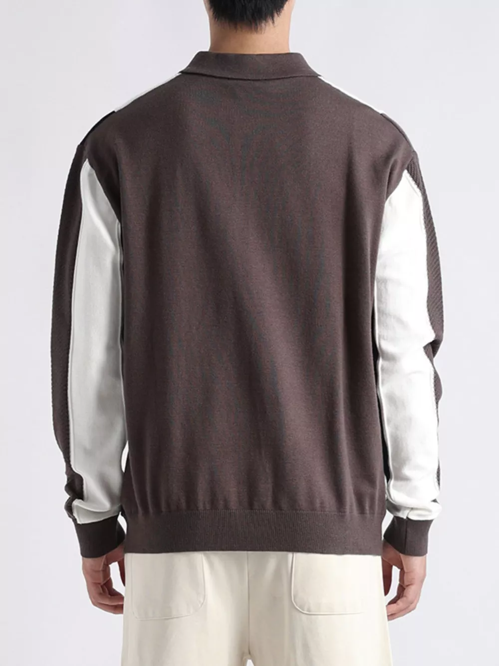 Men's Plus Size Color-Block Striped Polo Collar Knit Top, image 6