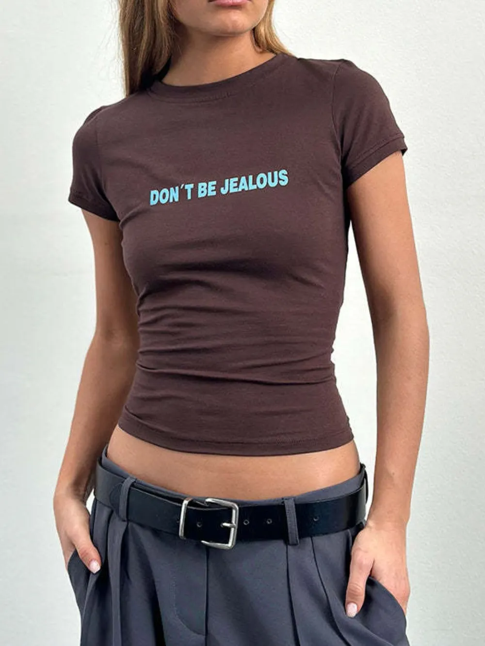 Letter Round Neck Short Sleeve T-Shirt, image 2