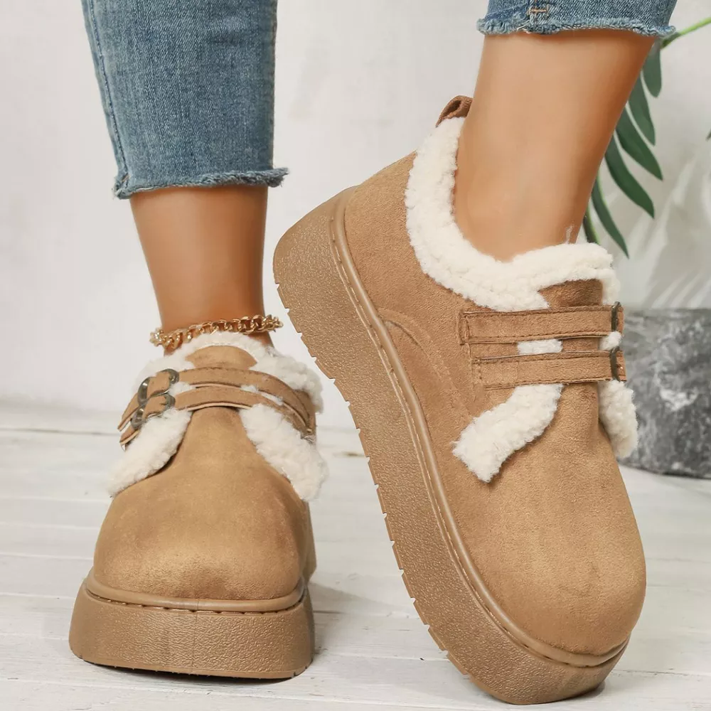 Buckle Strap Faux Fur Trim Platform Boots, image 4