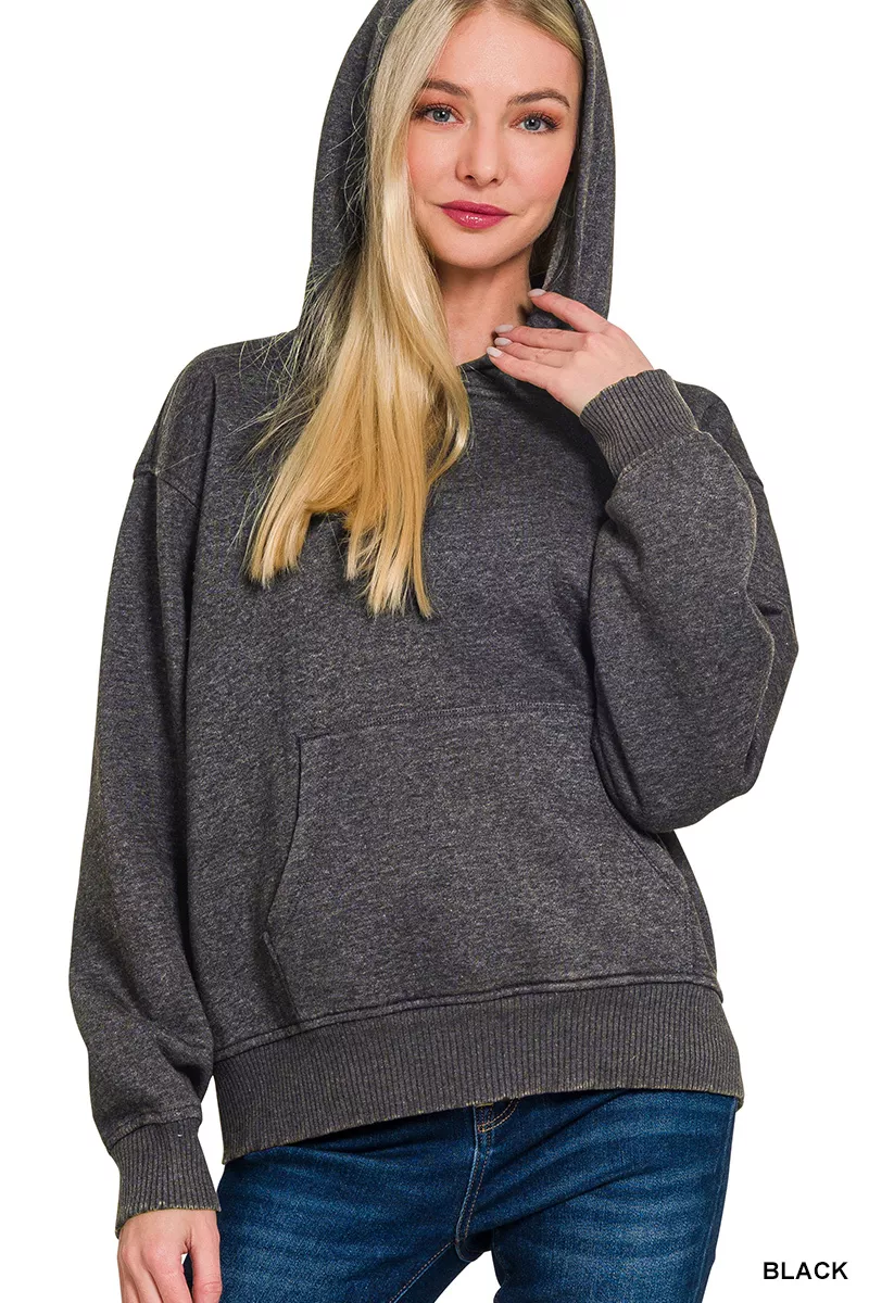 Fleece Acid Wash Kangaroo Pocket Hoodie, image 2