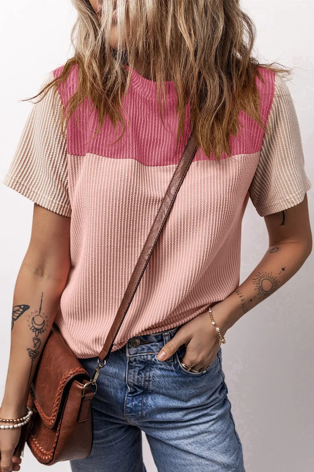 Color Block Round Neck Short Sleeve T-Shirt, image 11