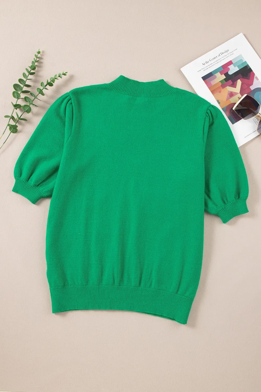 Flower Mock Neck Short Sleeve Sweater, image 6