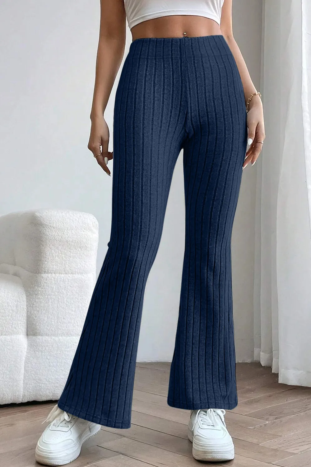 Full Size Ribbed High Waist Flare Pants, image 23