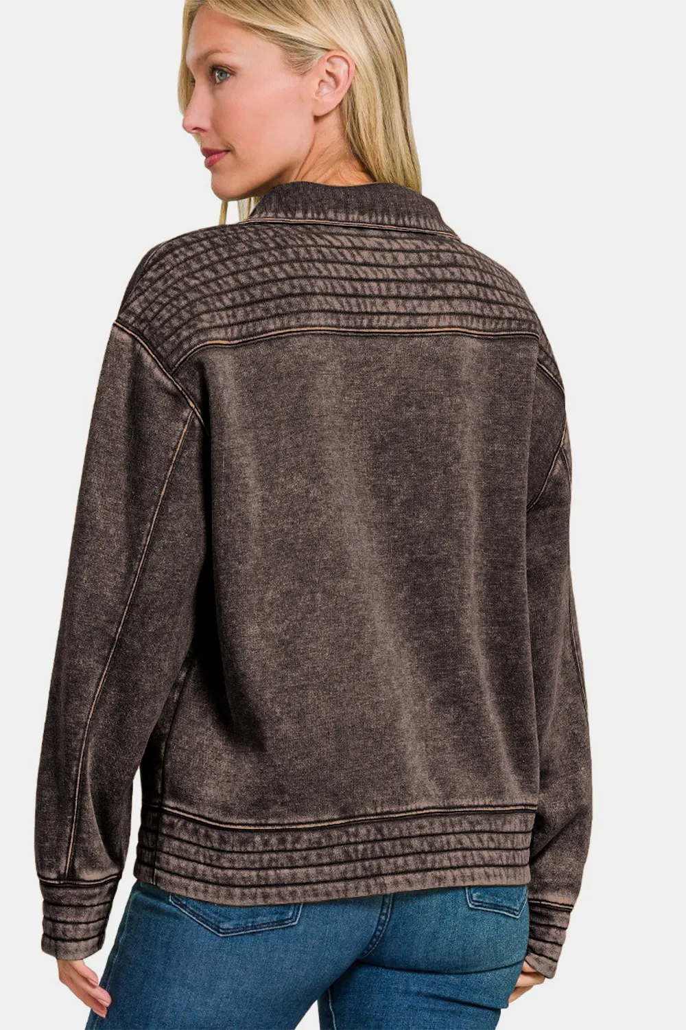 Acid Washed Half Snap Fleece Sweatshirt, image 2