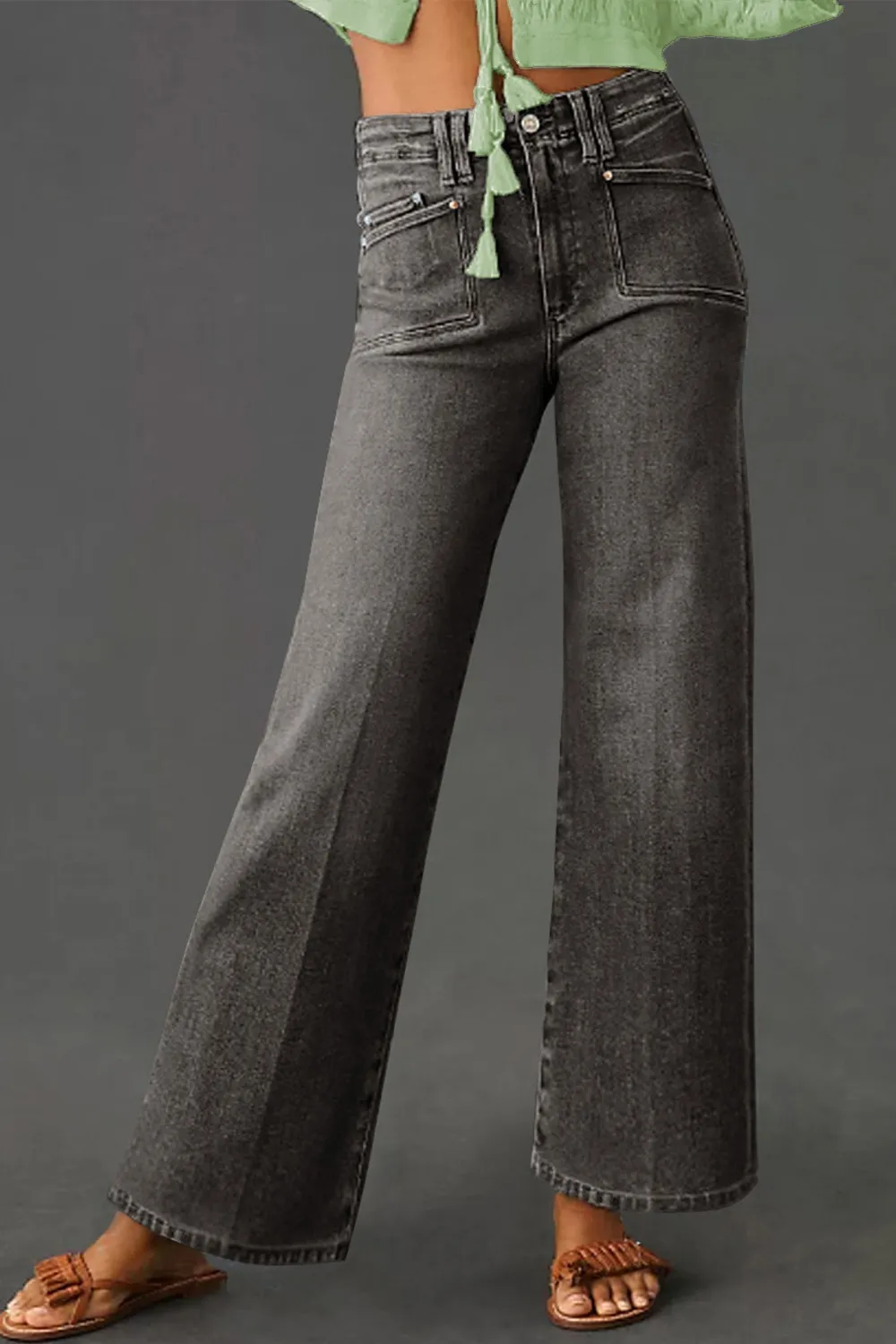 High-Waisted Wide-Leg Vintage Wash Jeans, image 28