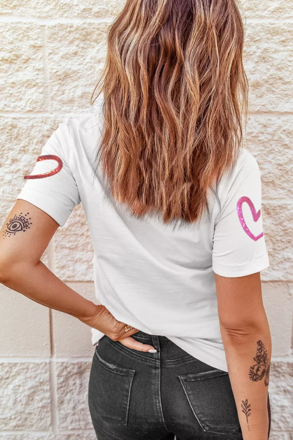 Sequin Heart Short Sleeve Casual Tee, image 6