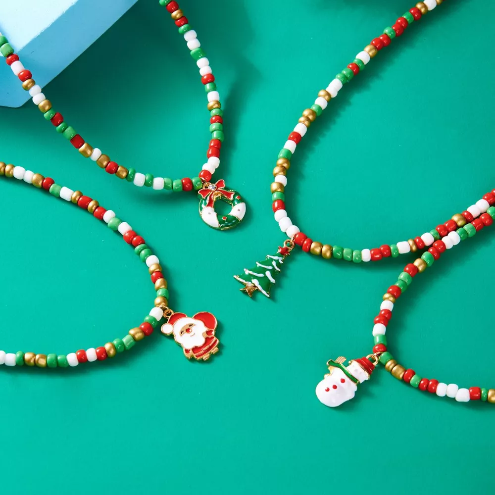Christmas Themed Beaded Pendant Necklace, image 2