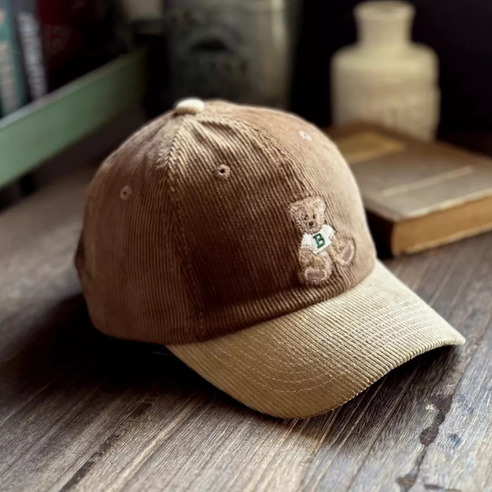 Corduroy Baseball Cap with Embroidered Bear, image 5