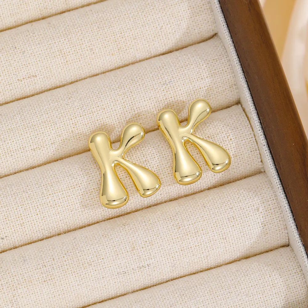 18K Gold-Plated Bubble Letter Stud Earrings, image 13