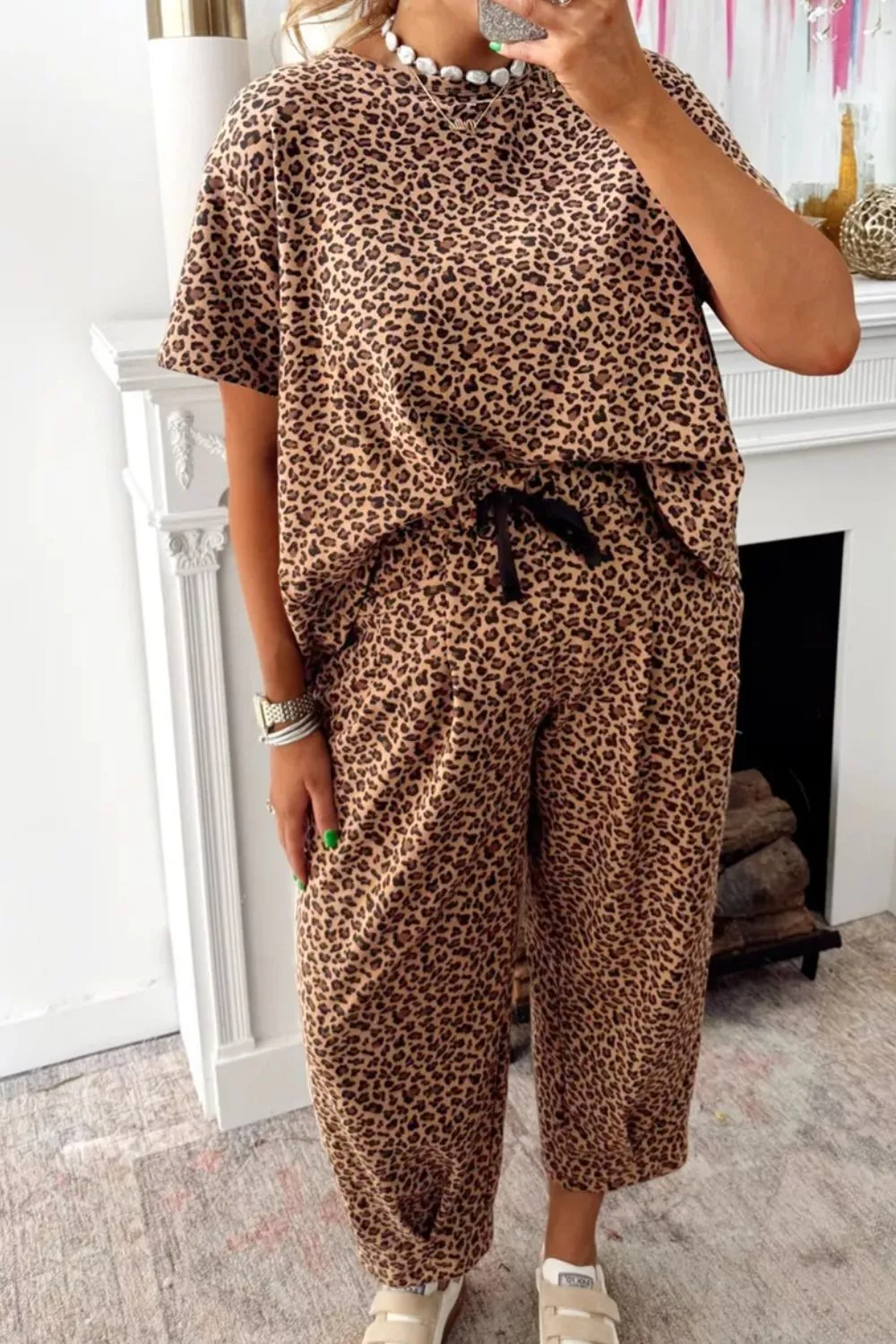 Leopard Print Relaxed Fit Two-Piece Set, image 3