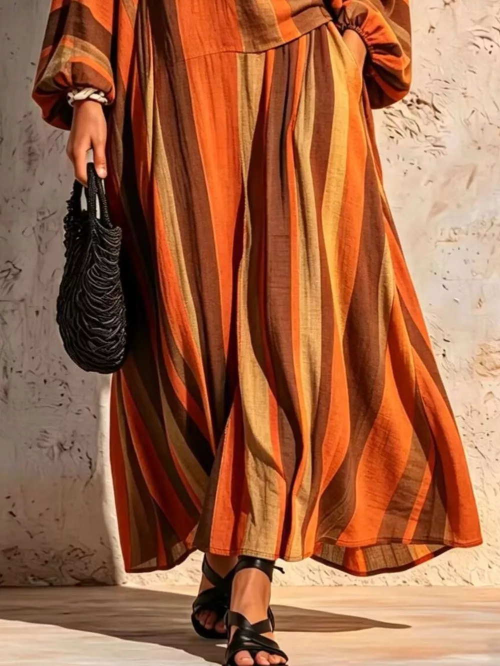Bohemian Striped V-Neck Loose Top and Wide Leg Pants Set, image 9