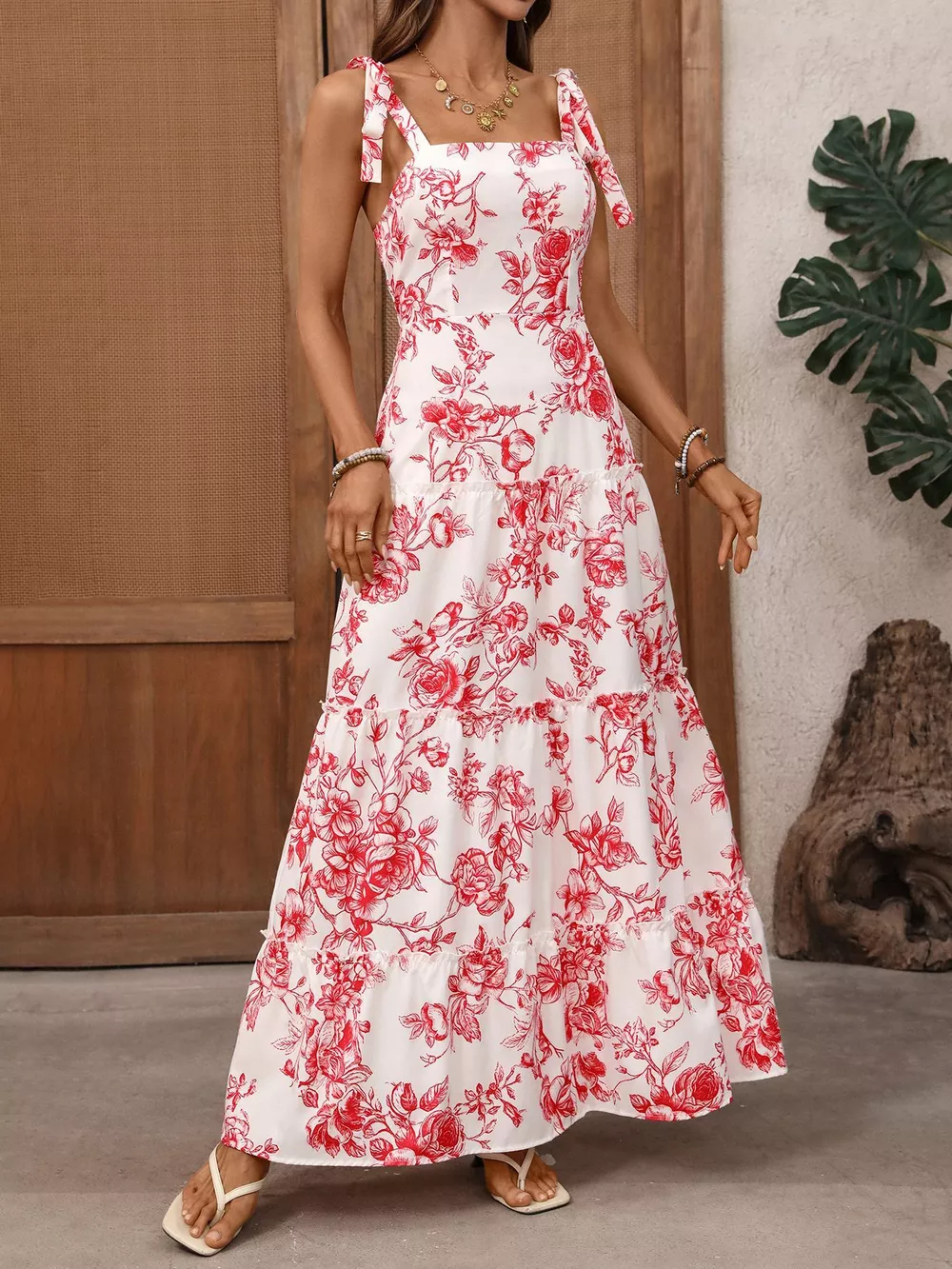 Floral Print Tie Strap Maxi Dress, image 5