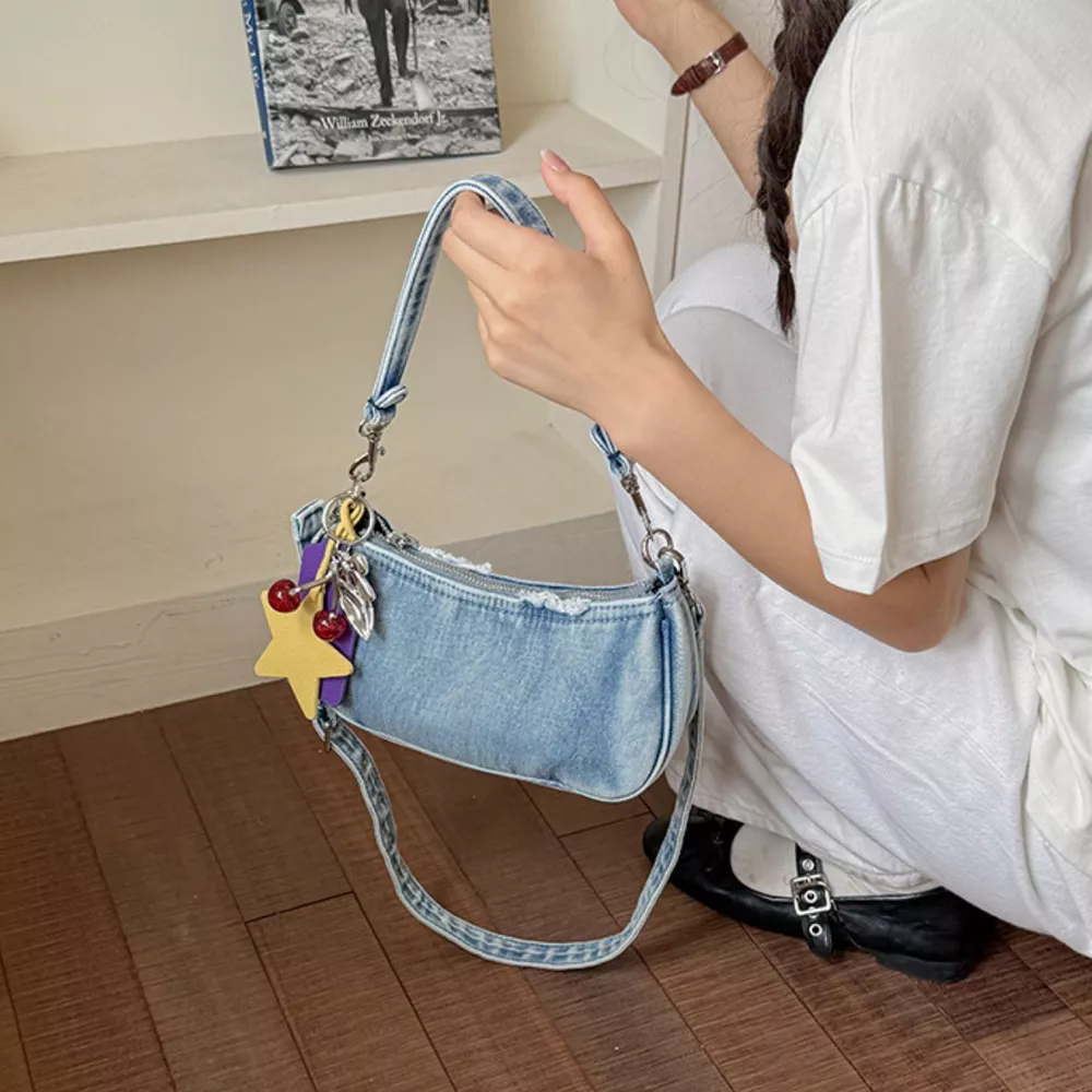 Star Charm Denim Shoulder Bag, image 6