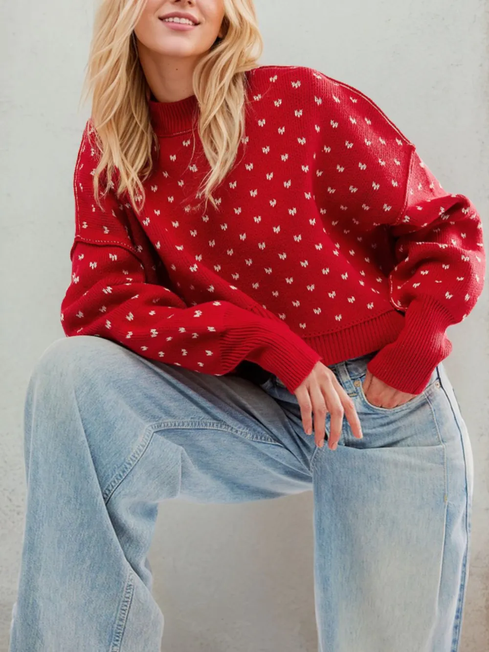 Slit Round Neck Long Sleeve Sweater, image 12