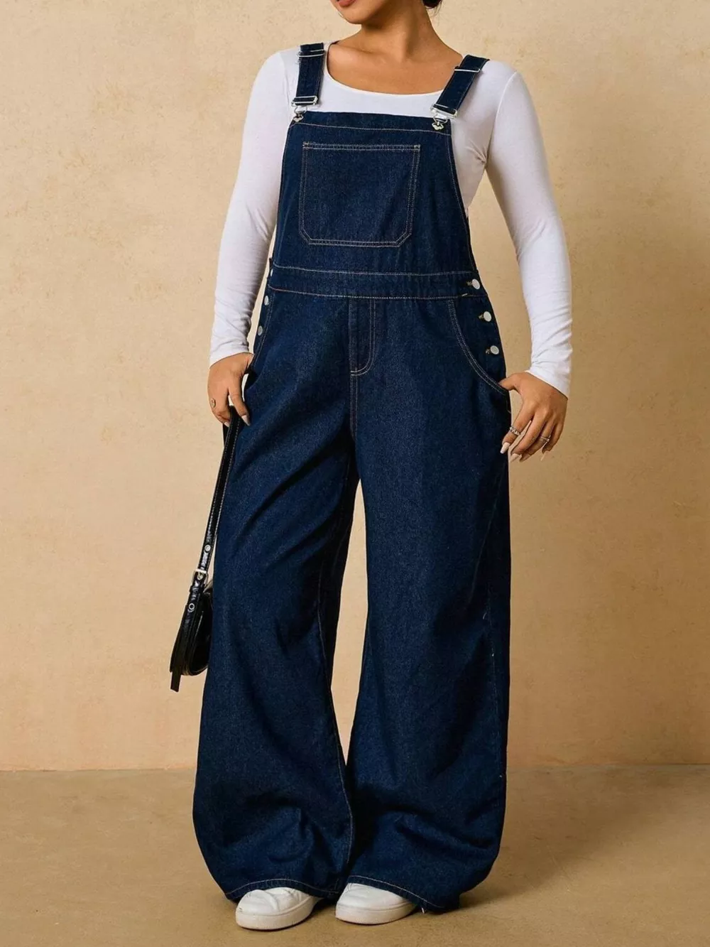 Plus Size Adjustable Strap Wide-Leg Denim Overalls, image 2