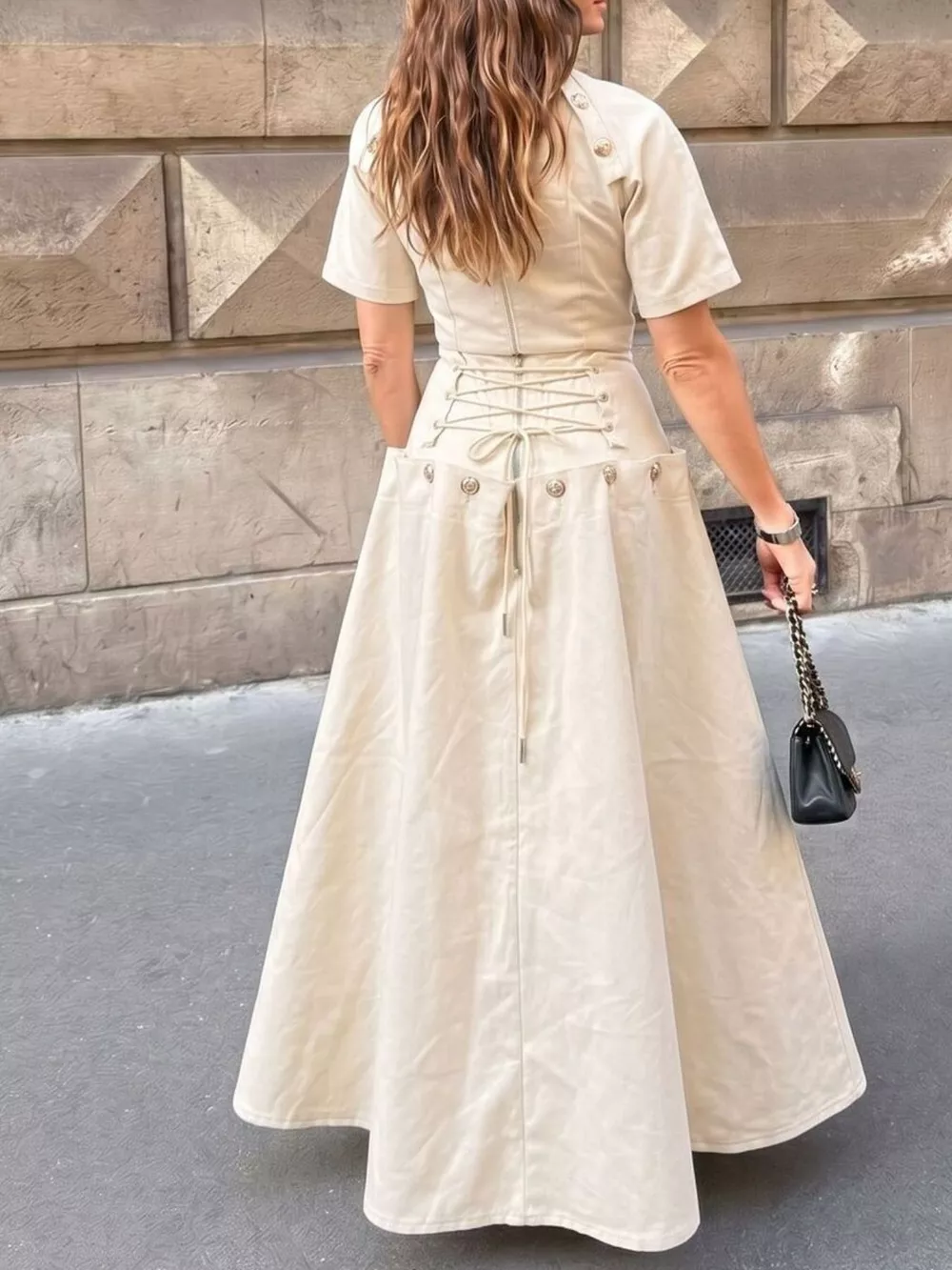 Gold Button Top and Skirt Denim Set, image 6