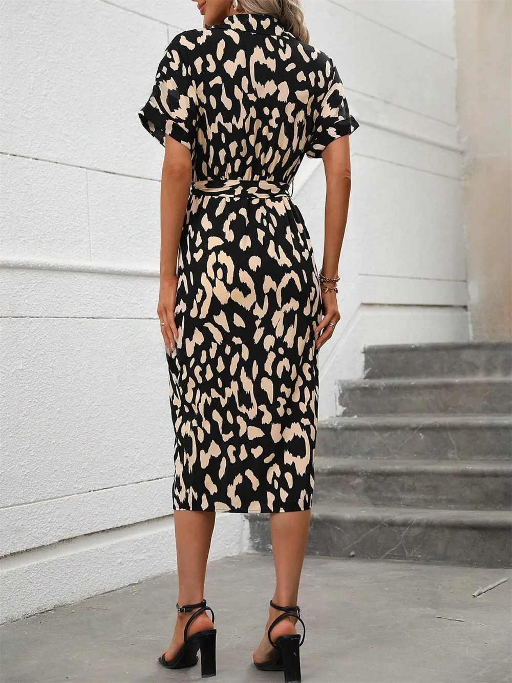 Short Sleeve Tie Waist Dress, image 5