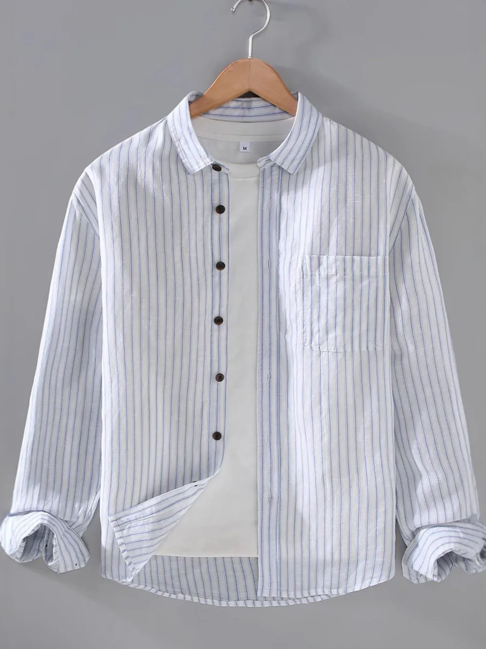 Men's Plus Size Striped Button-Up Shirt with Chest Pocket, image 3