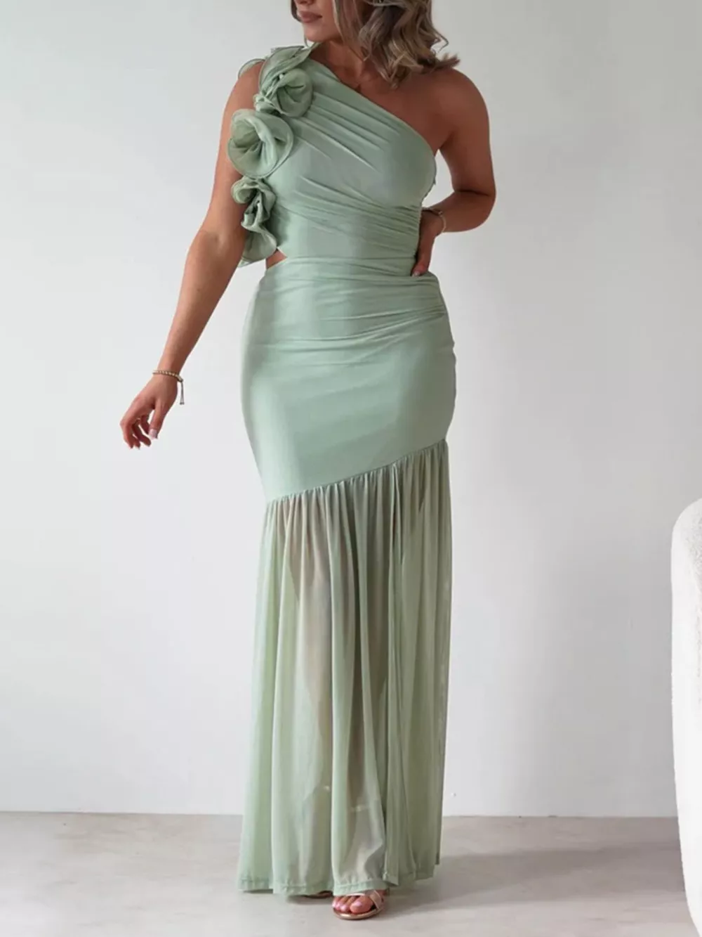 One-Shoulder Ruffle Trim Maxi Dress, image 7