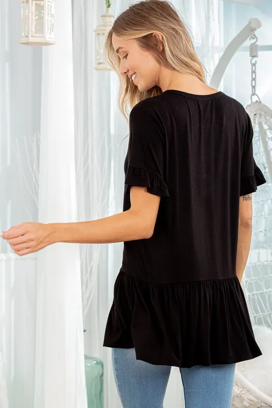 Full Size Ruffled V-Neck Short Sleeve Blouse Plus Size, image 13