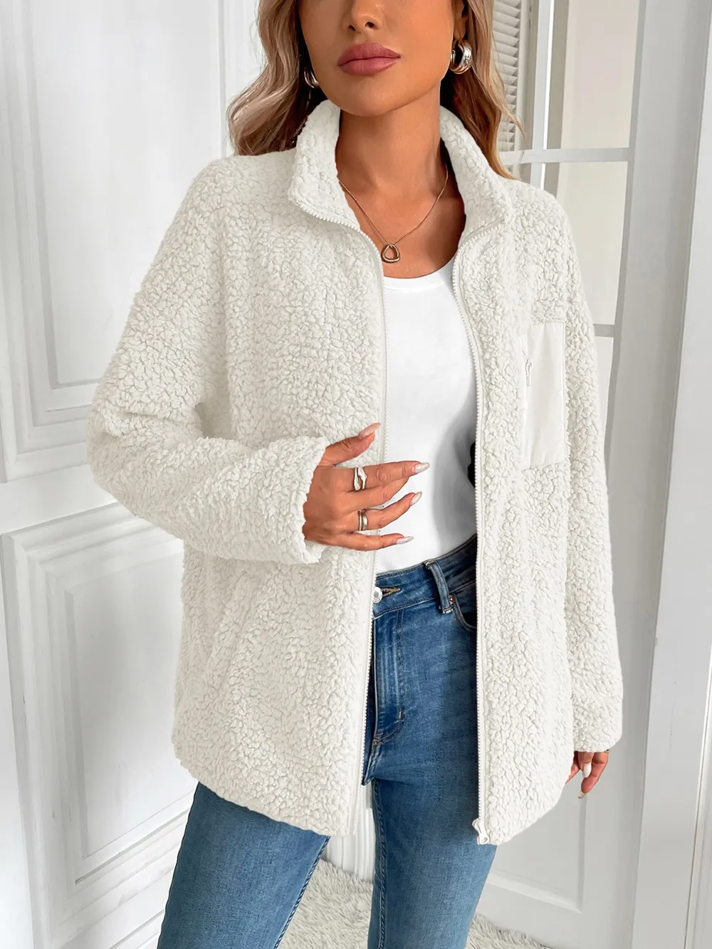 Zip Up Long Sleeve Fuzzy Jacket, image 22