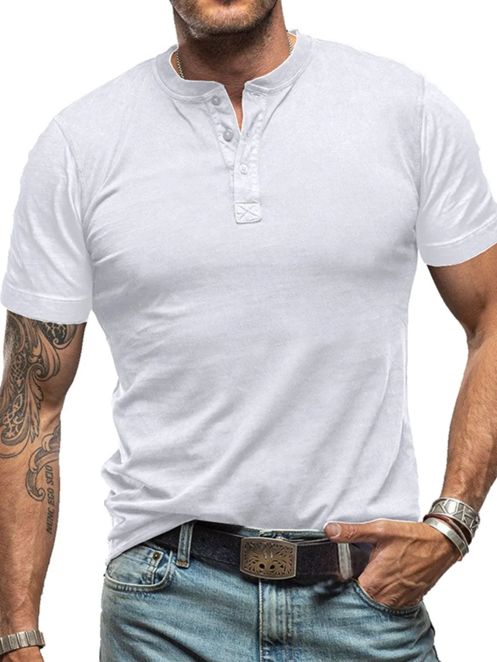 Men's Classic Henley Short Sleeve Polo T-Shirt, image 6