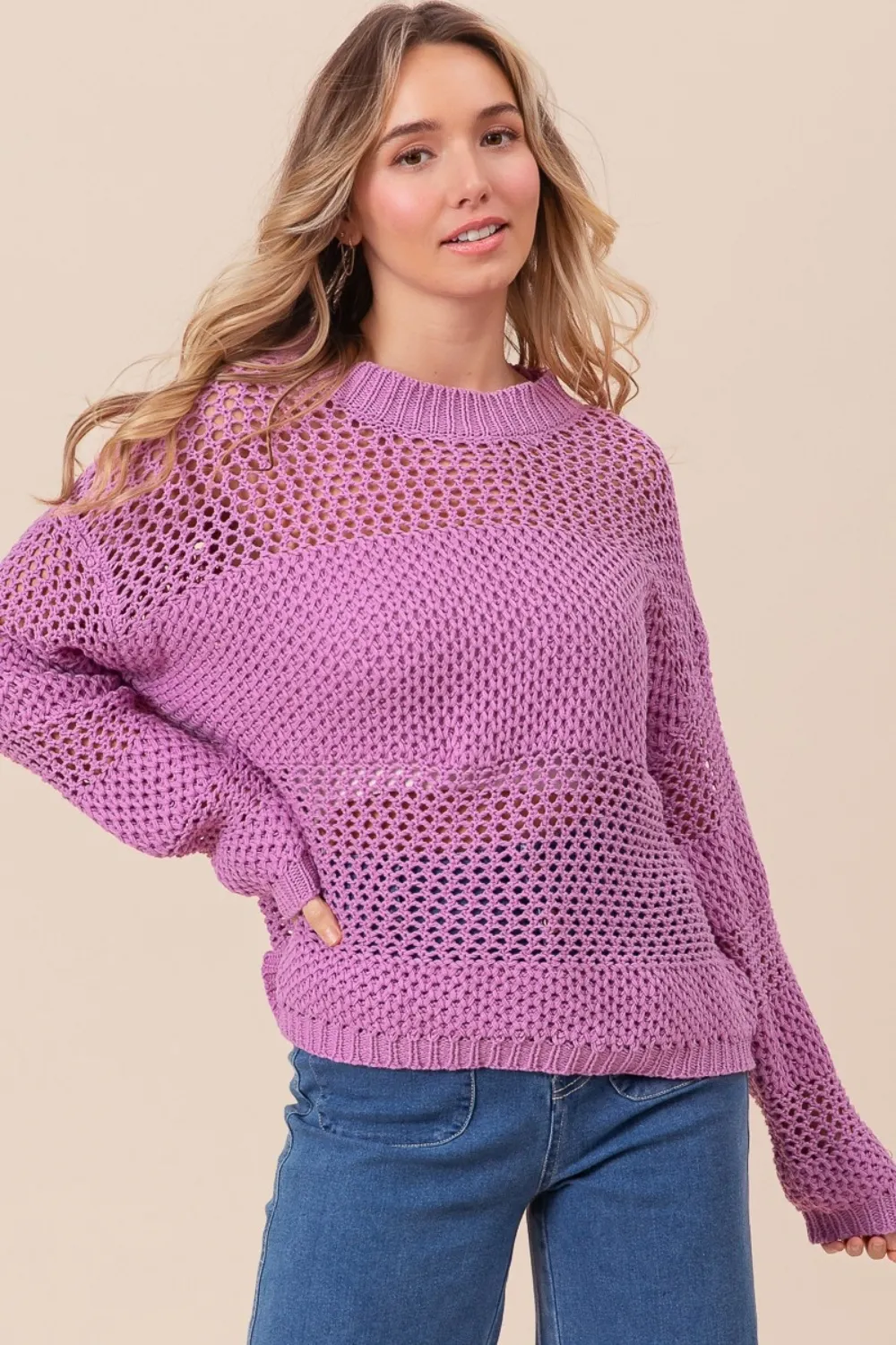 Openwork Long Sleeve Knit Top, image 5