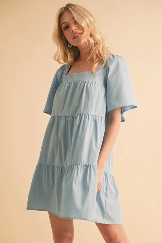 Square Neck Half Sleeve Tiered Dress, image 4