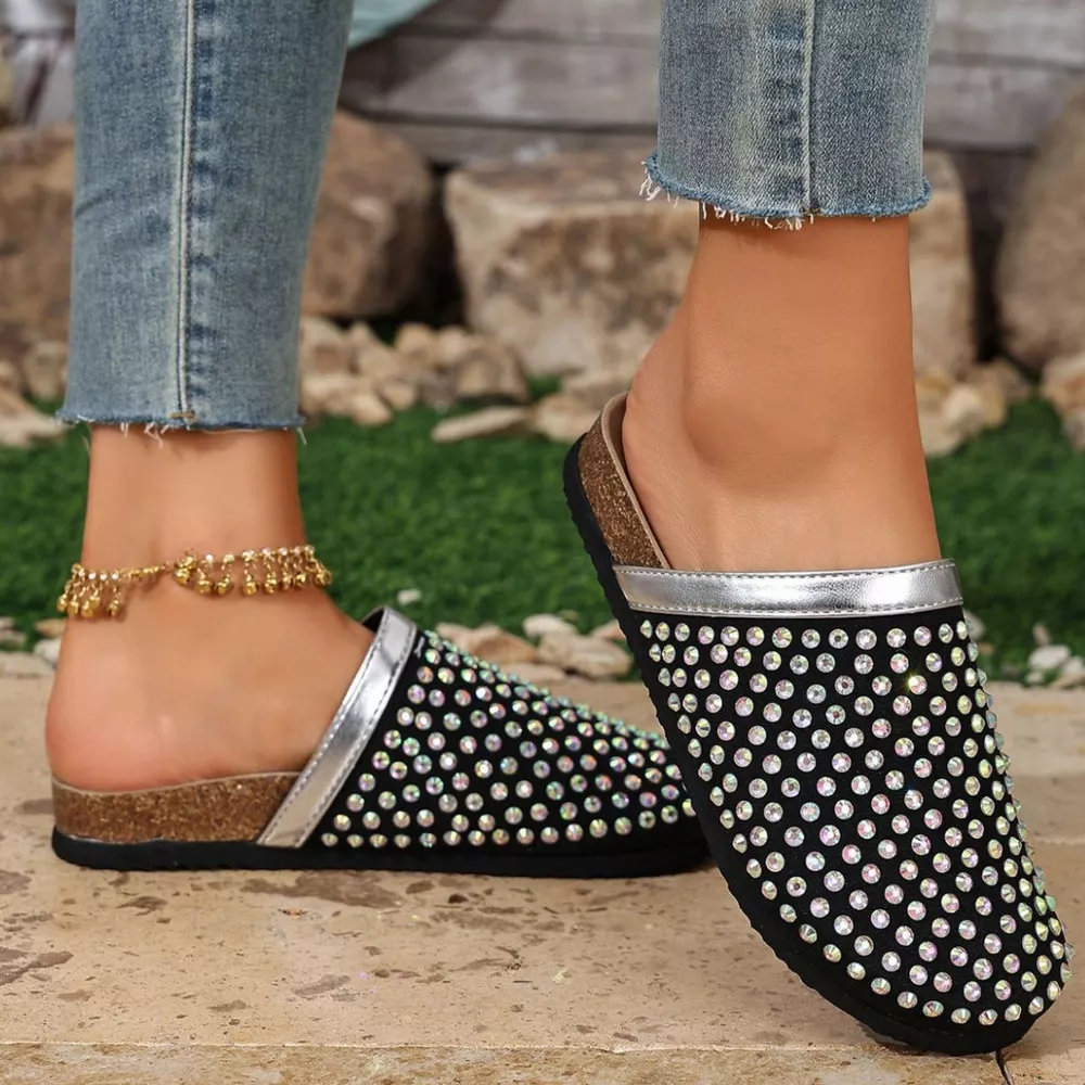 Sparkling Rhinestone Embellished Slip-On Sandals, image 3