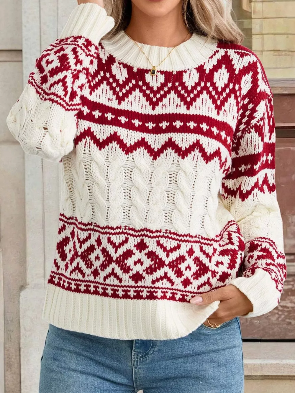 Christmas Cable Knit Long Sleeve Sweater, image 5