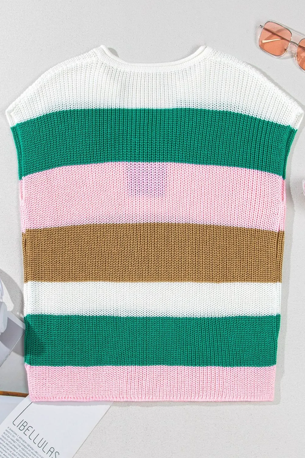 Color Block Notched Cap Sleeve Knit Top, image 7