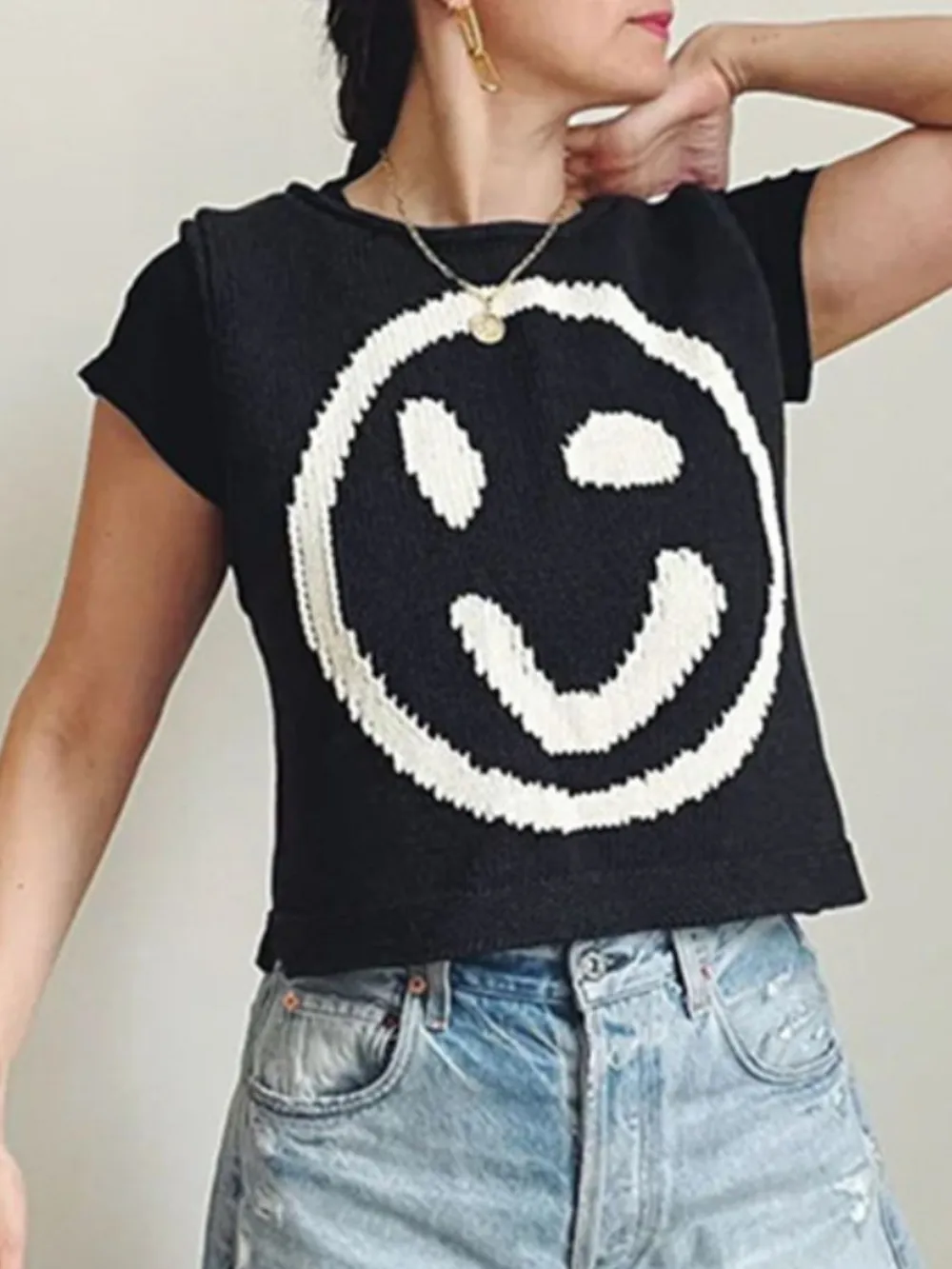 Smiley Round Neck Sweater Vest, image 20