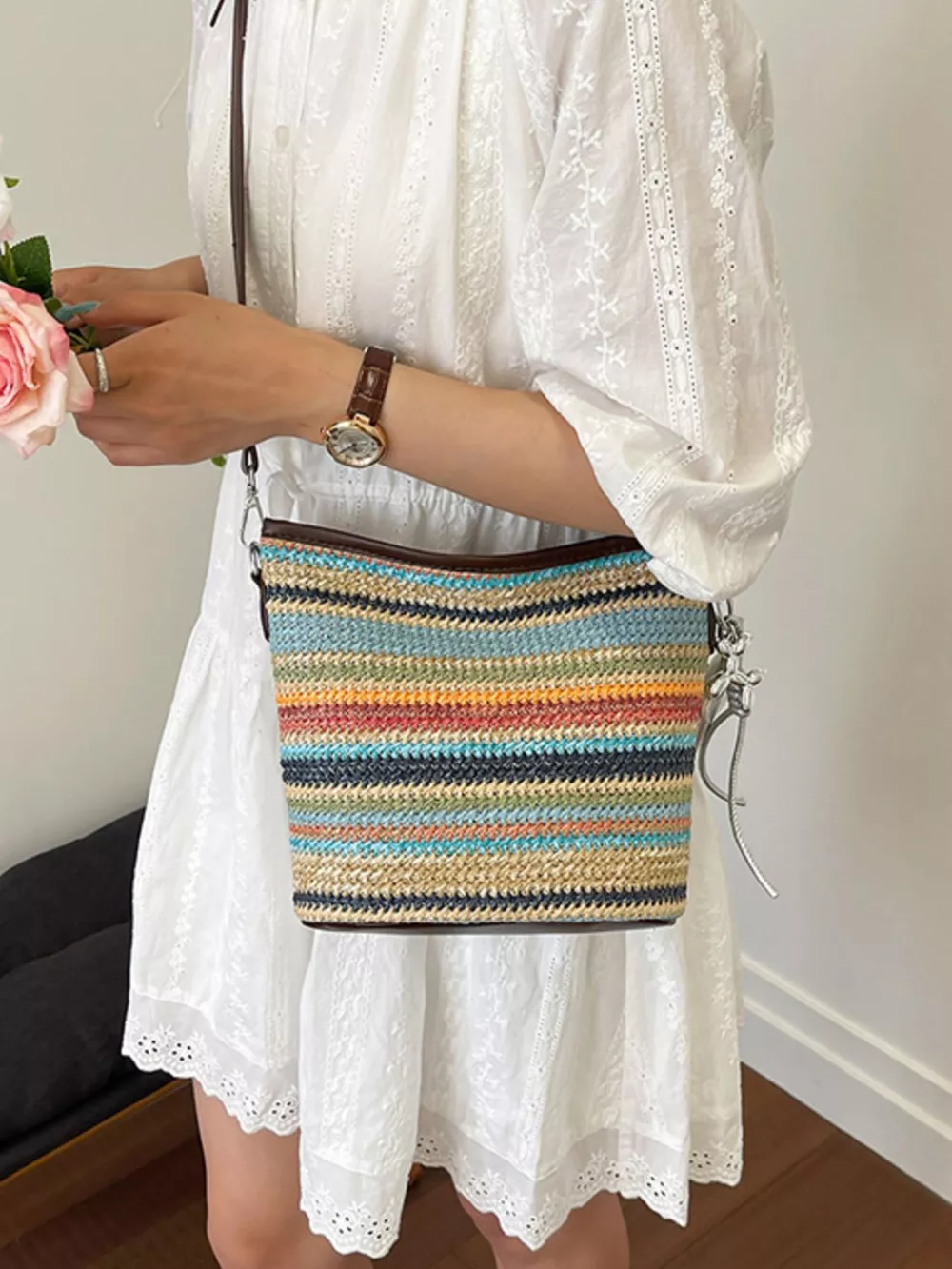 Striped Woven Crossbody Bag, image 3
