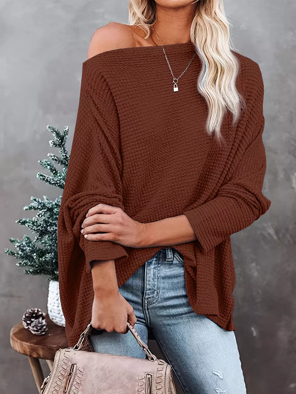 Waffle Knit Boat Neck T-Shirt, image 10