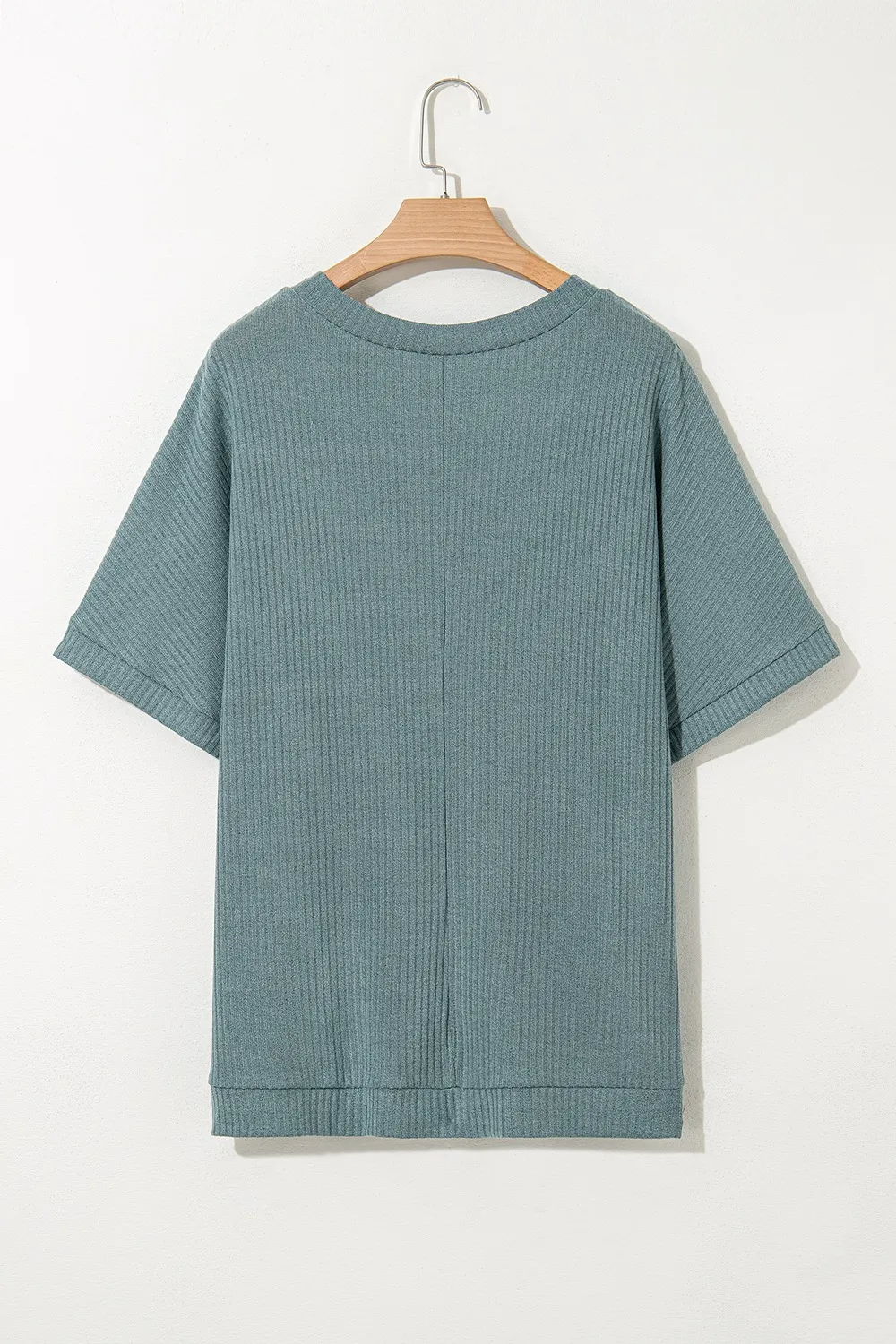 Oversized Ribbed Knit V Neck Dolman Short Sleeve Top, image 7