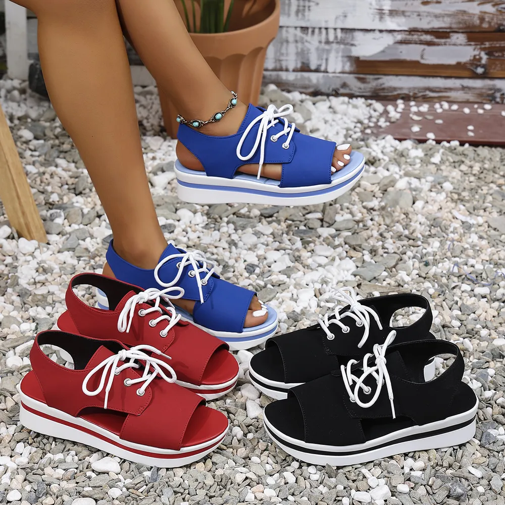 Open-Toe Lace Up Platform Sandals, image 2