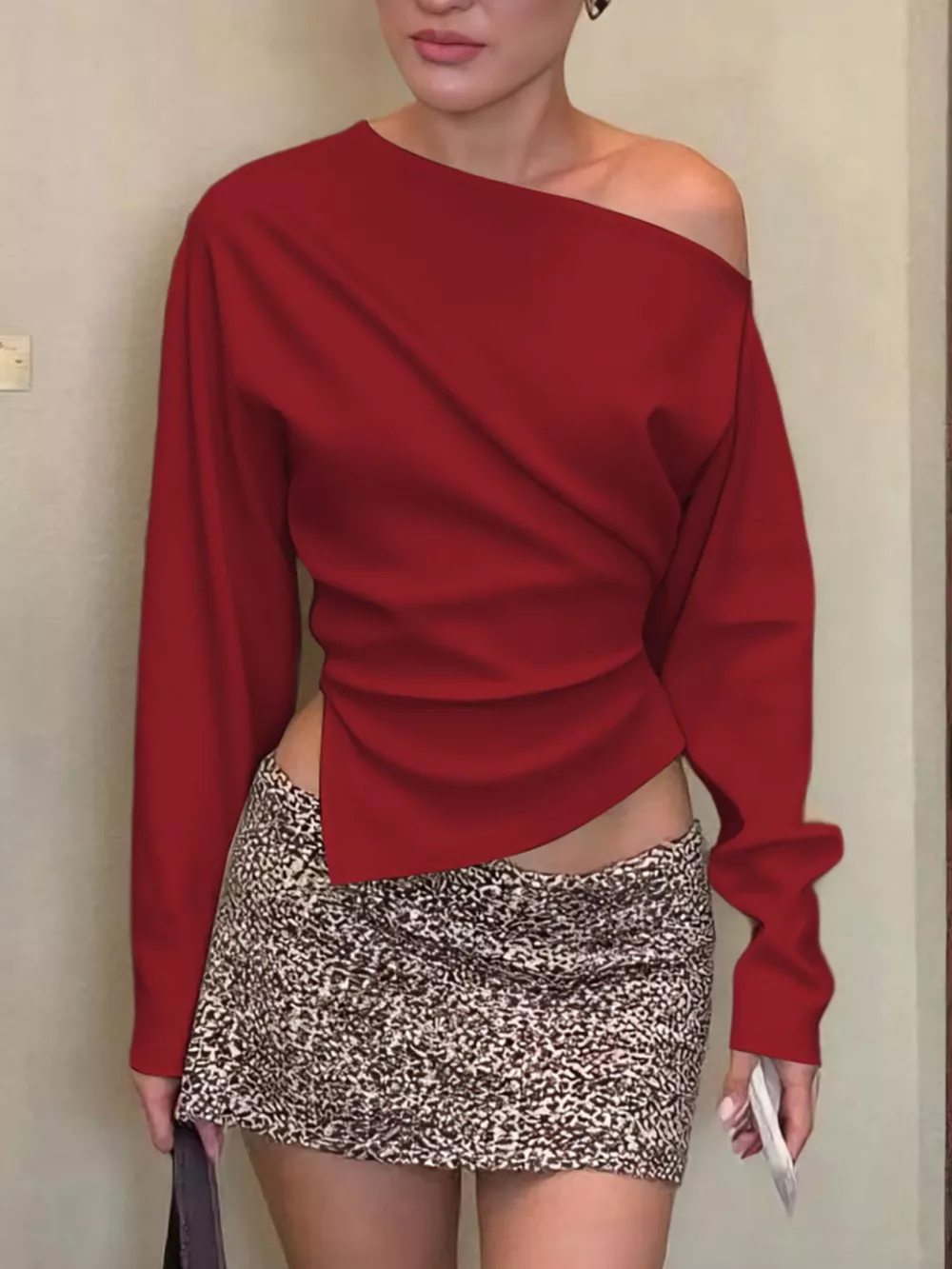 Asymmetrical Off-Shoulder Long Sleeve T-Shirt, image 18
