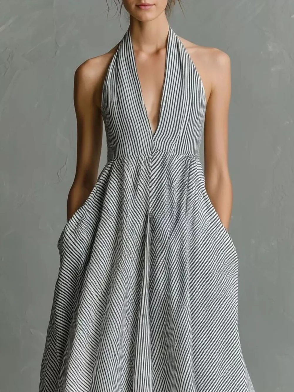 Full Size Striped Halter Neck Maxi Dress with Pockets Plus Size, image 3