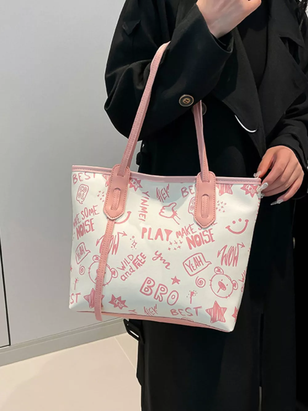 Graffiti Print Casual Tote Bag, image 9