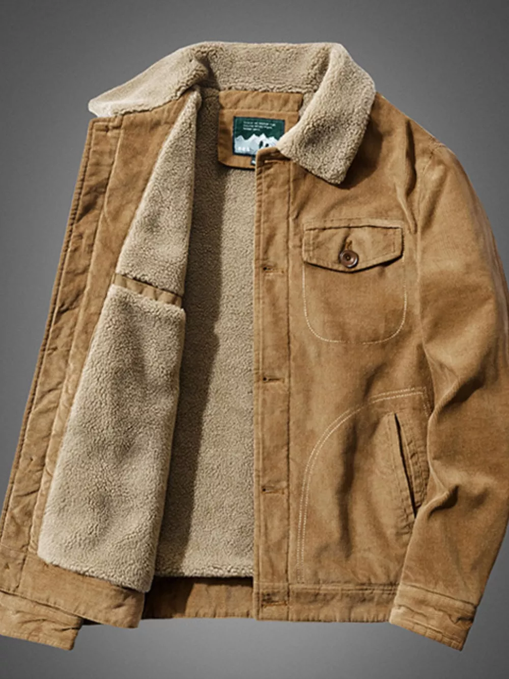 Men's Plus Size Sherpa Corduroy Button Up Jacket, image 4