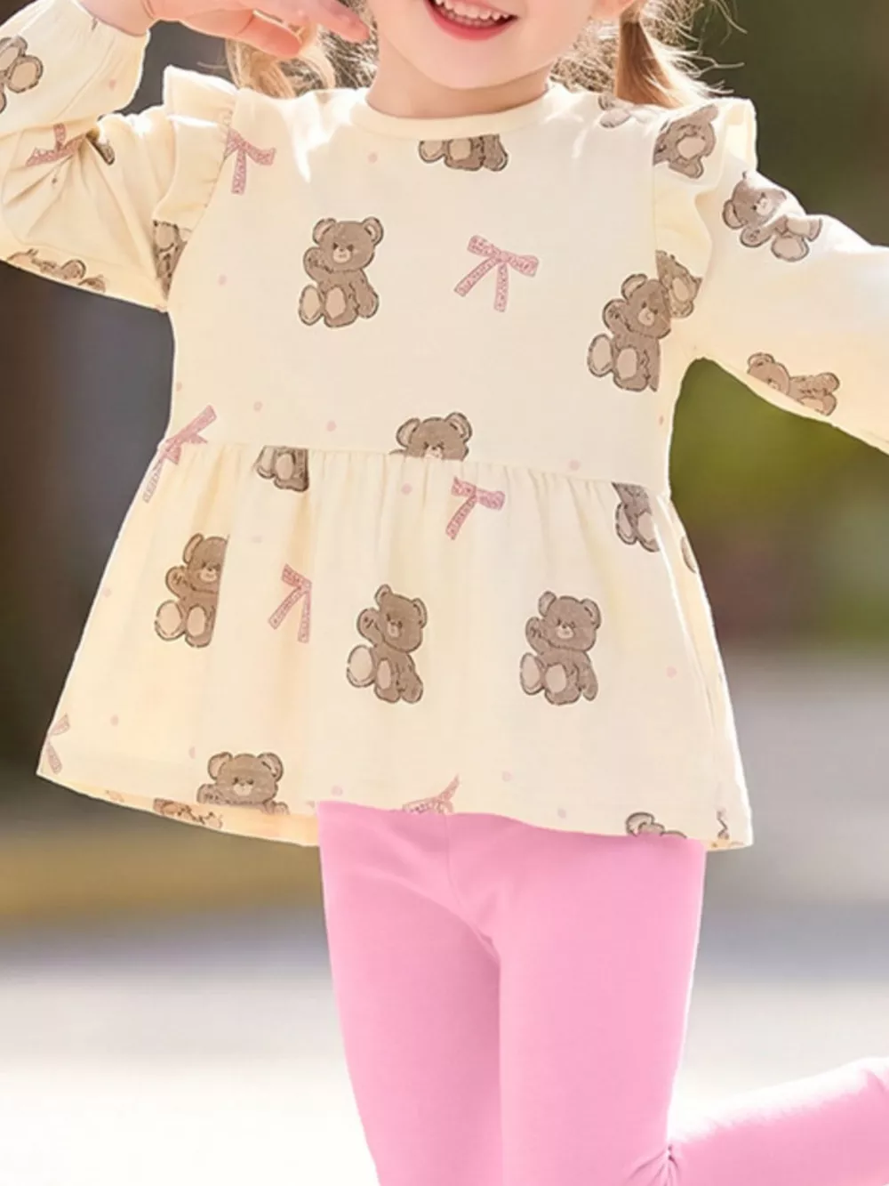Children's Bear Print Peplum Top and Leggings Set, image 2