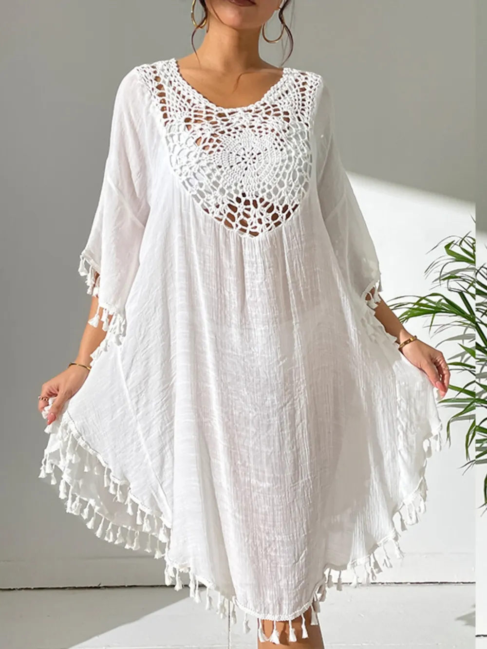 Tassel Cutout Scoop Neck Cover-Up Dress, image 2