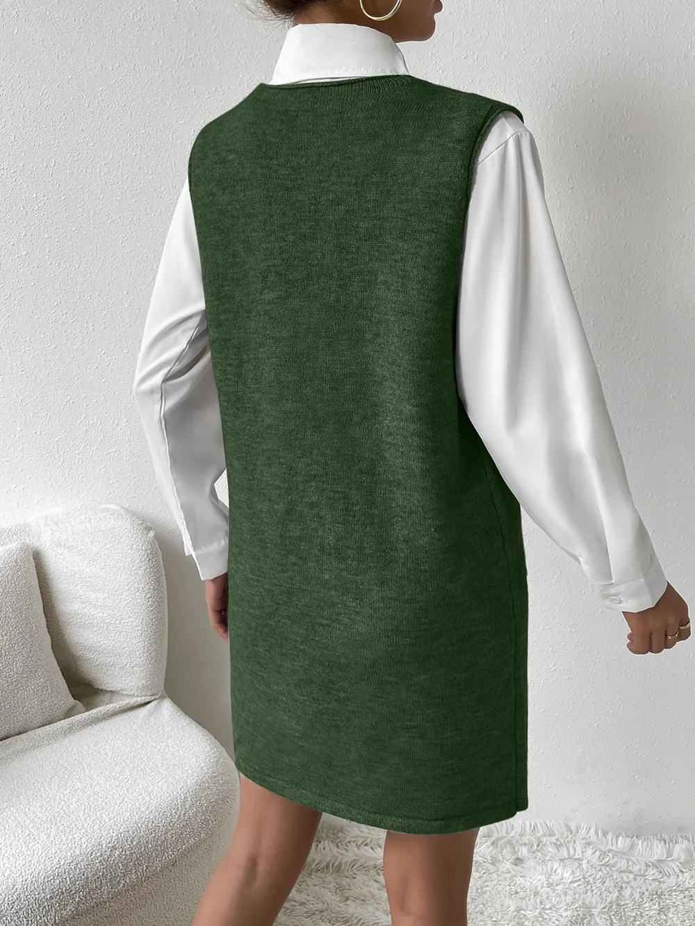 V-Neck Sleeveless Sweater Dress with Pockets, image 17