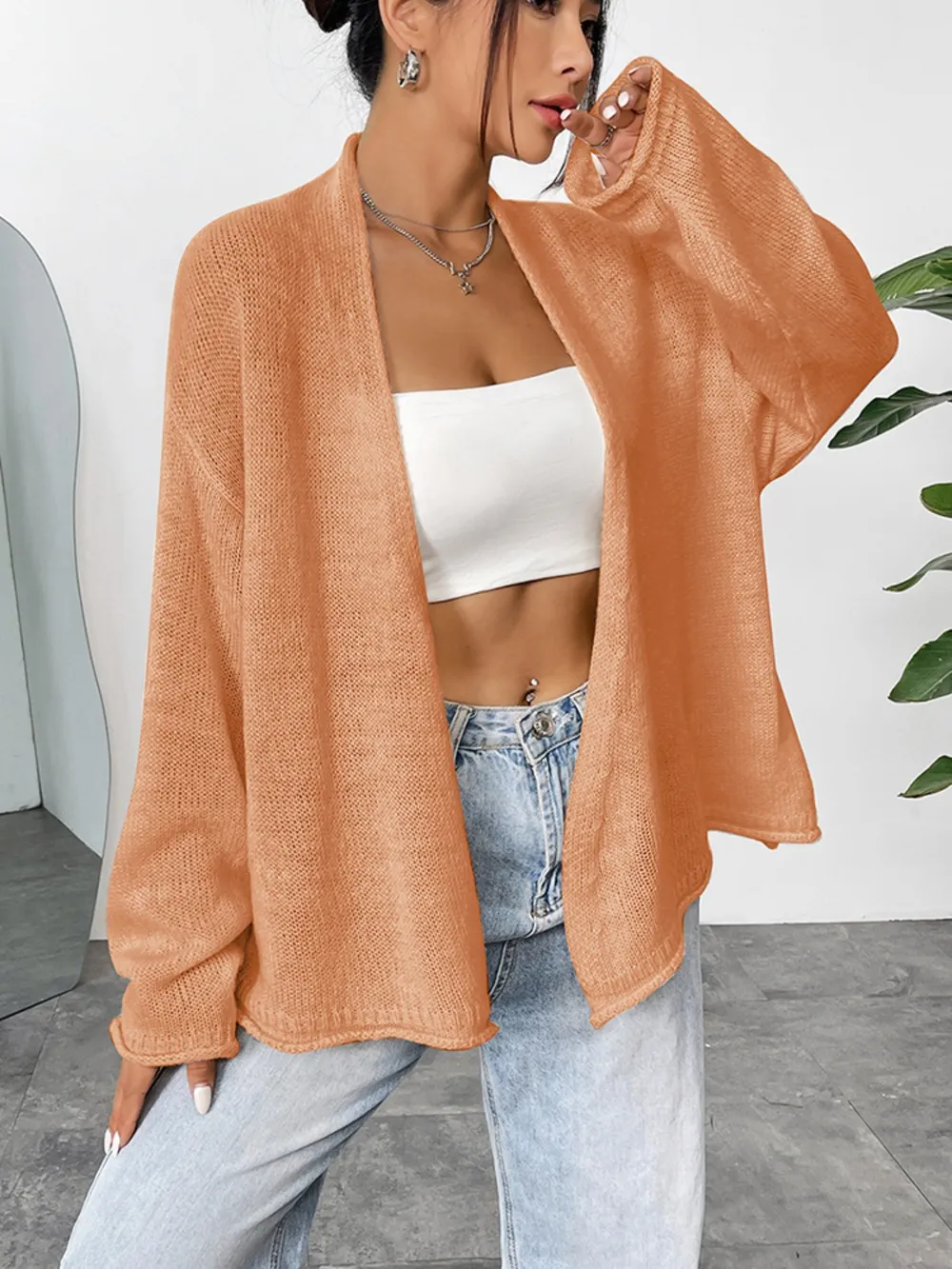 Open Front Dropped Shoulder Cardigan, image 9