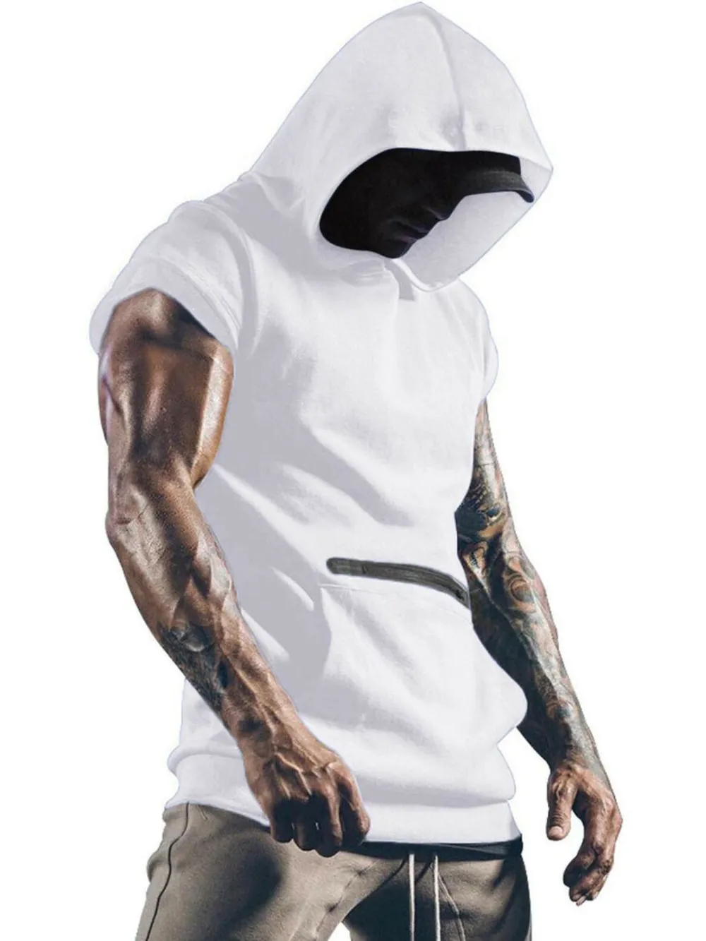 Men's Plus Size Kangaroo Pocket Hooded Tank, image 2