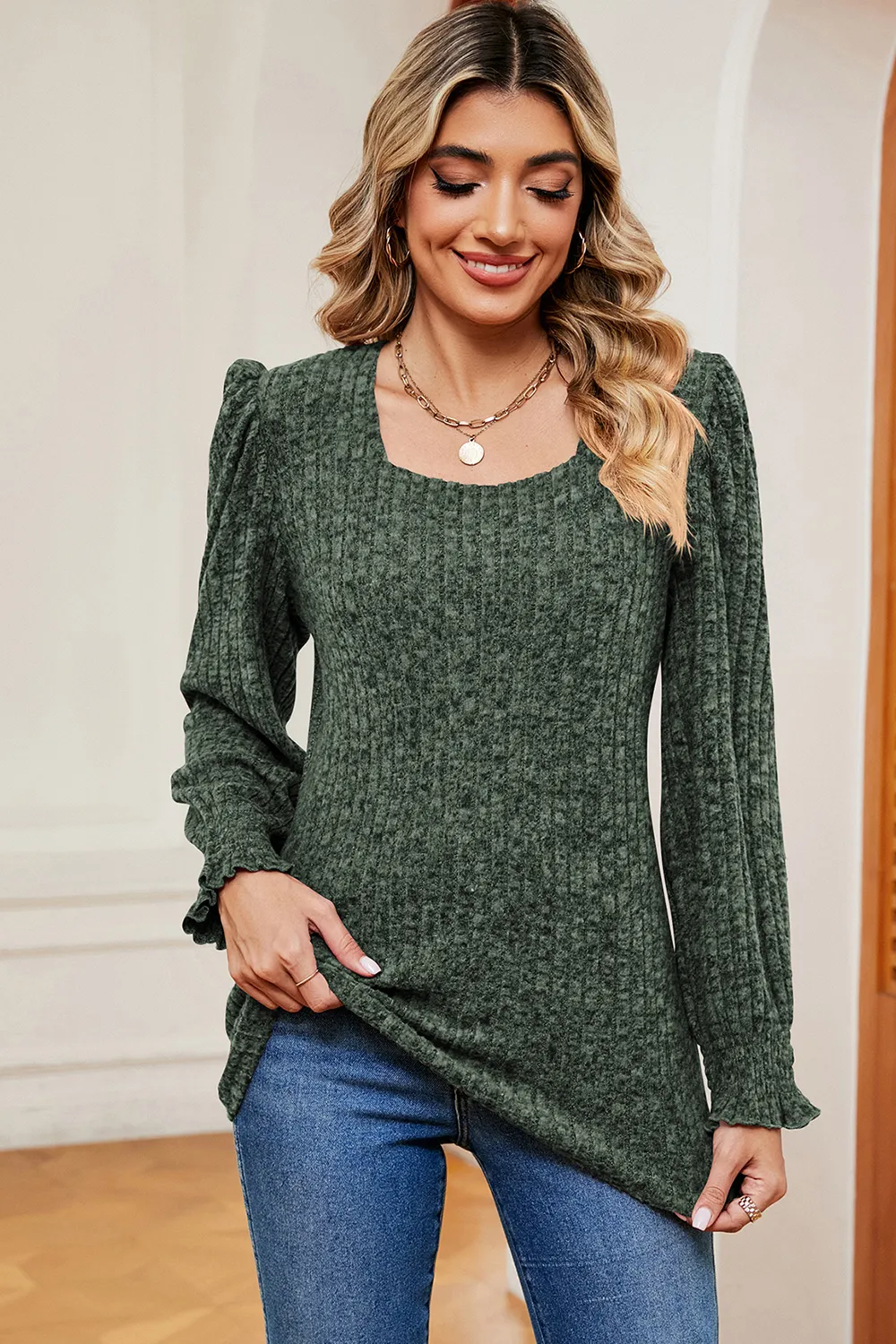 Square Neck Flounce Sleeve T-Shirt, image 5