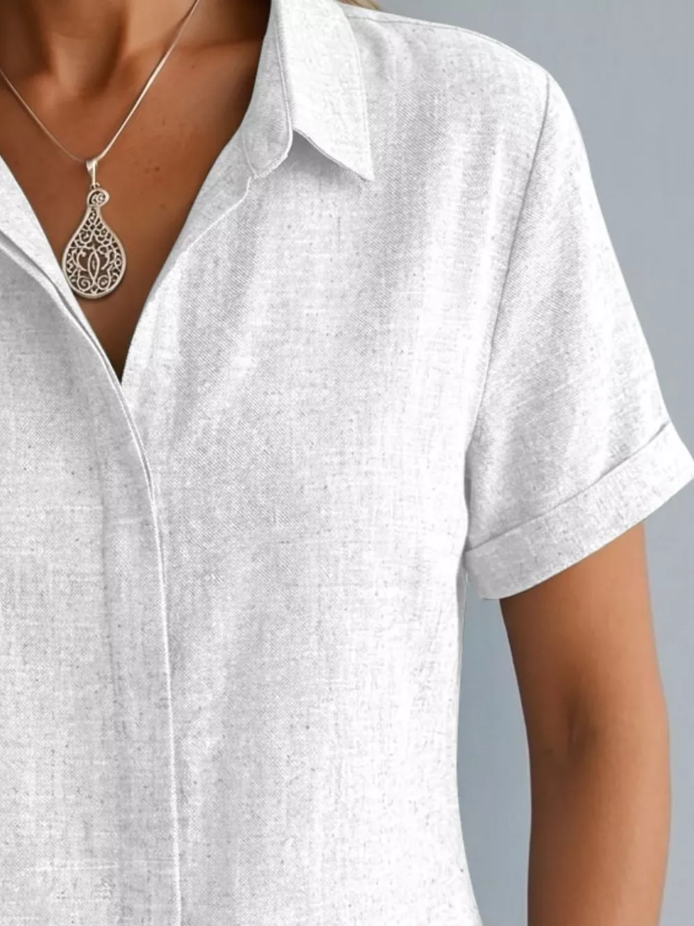 Full Size Collared Neck Short Sleeve Shirt Plus Size, image 2